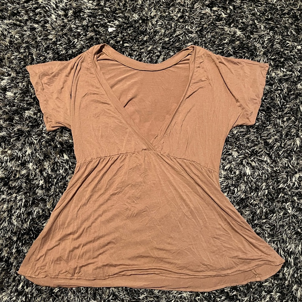 Tan quirky V-Neck Women's babydoll top